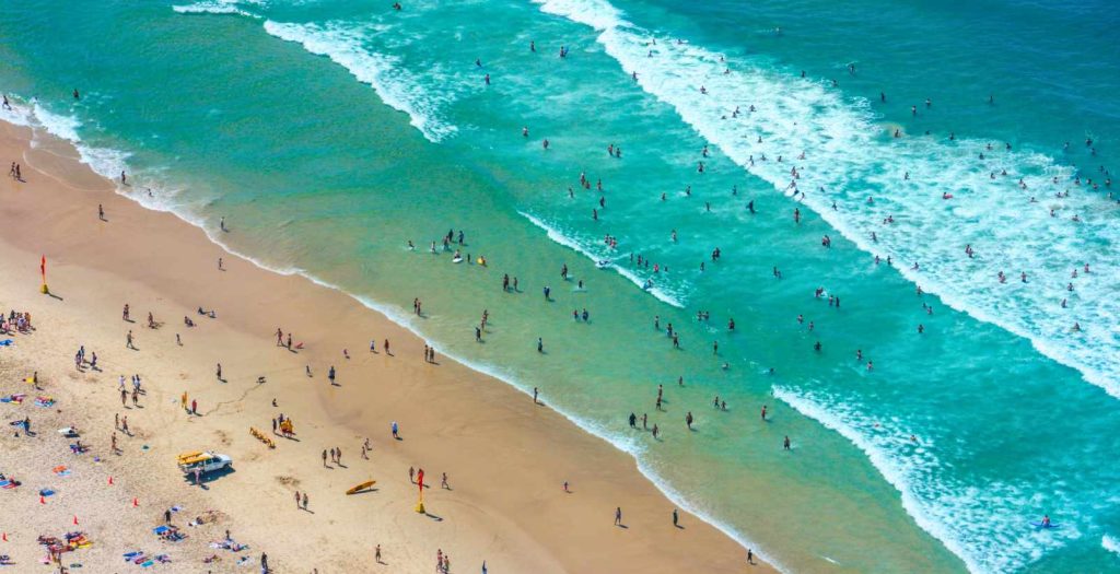 people swimming on beach